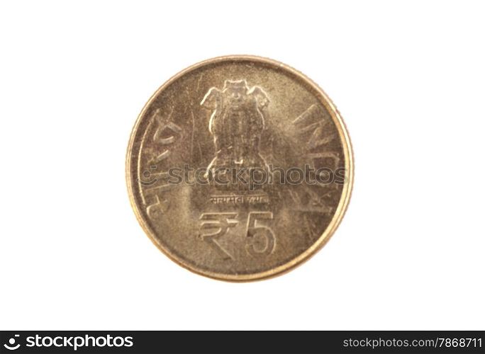5 indian rupees coin isolated on white background