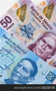 50 and 20 Pesos banknotes of Mexico.