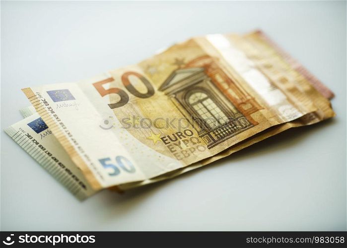 50 Euro Money Banknotes, Euro Currency, Macro Details of Fifty Euro Banknote, Cash, Bill Concept, High Resolution Photo