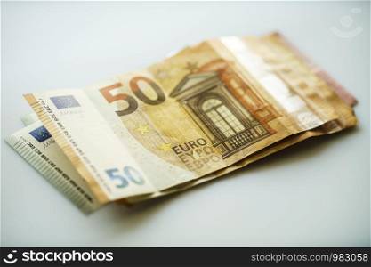 50 Euro Money Banknotes, Euro Currency, Macro Details of Fifty Euro Banknote, Cash, Bill Concept, High Resolution Photo