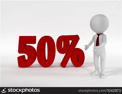 50 percent off, sale background. 3D rendering