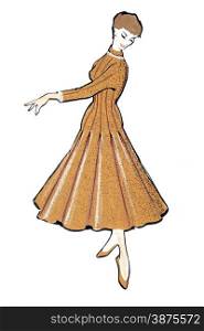 50&rsquo;s fashion sketch on the white background