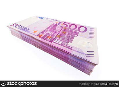 ? 500 banknotes are a lot of money on a pile. isolated on white background.