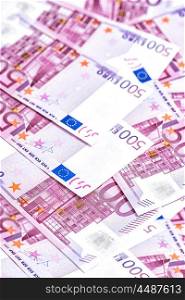 500 Euro bills banknotes. Five hundred notes. European Currency. Money Background