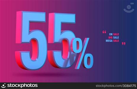 55% of sale discount 3D icon on colorful background