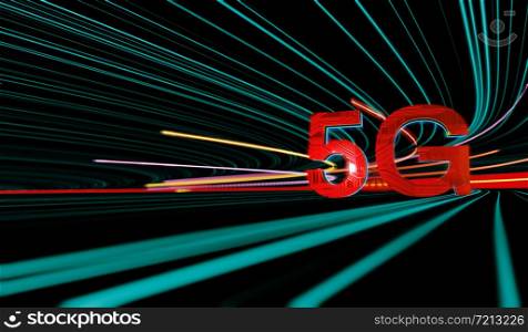 5G arc reactor and abstract line hi speed background concept. 3d illustrations