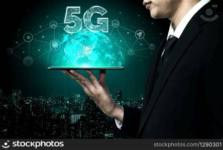 5G Communication Technology Wireless Internet Network for Global Business Growth, Social Media, Digital E-commerce and Entertainment Home Use.
