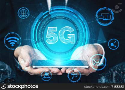 5G Communication Technology Wireless Internet Network for Global Business Growth, Social Media, Digital E-commerce and Entertainment Home Use.