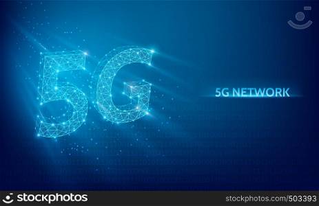 5G network technology blue background, digital data, wireless internet technology, wifi connection, mobile networks and internet, vector illustration. 5G network technology background, digital data, wireless internet technology