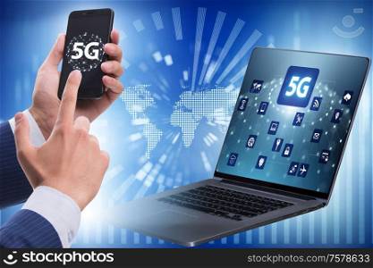 5G technology concept - high internet speed. 5G mobile technology concept - high internet speed