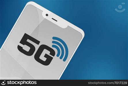 5G text on screen smart phone, 3D rendering