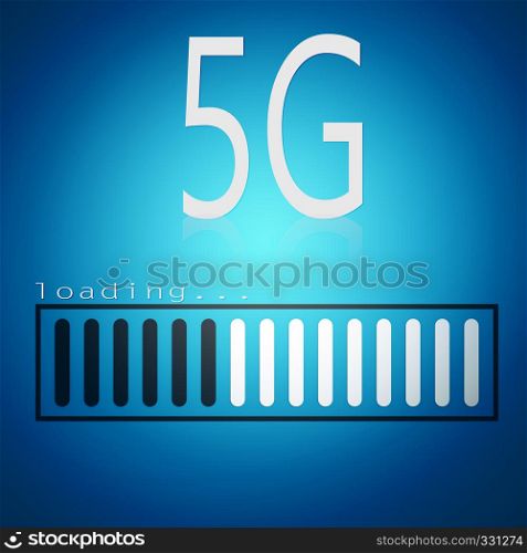 5G word with blue loading bar, 3D rendering