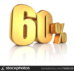 60 percent on white background. 3d render golden metal discount
