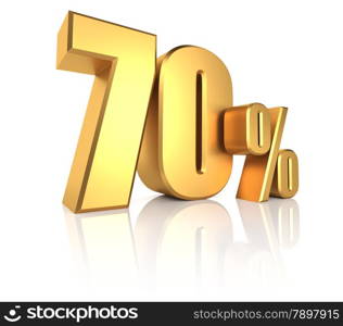 70 percent on white background. 3d render golden metal discount
