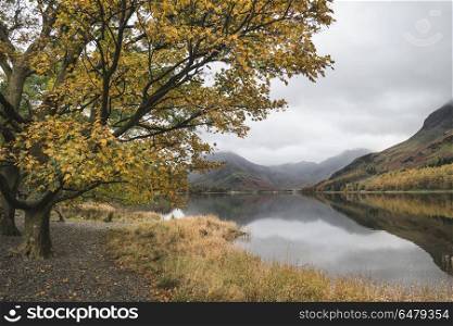 70909308 - stunning autumn fall landscape image of lake buttermere in lake district england