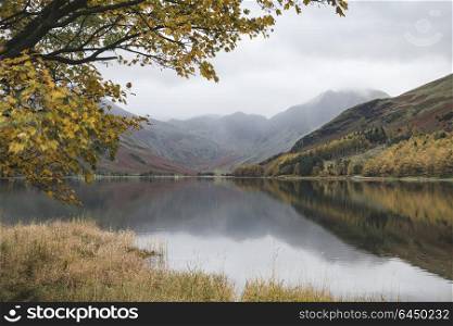 71441372 - stunning autumn fall landscape image of lake buttermere in lake district england