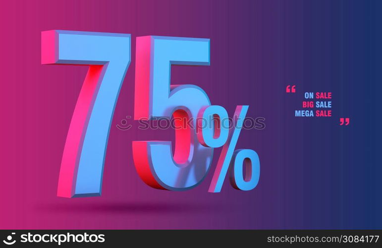 75% of sale discount 3D icon on colorful background