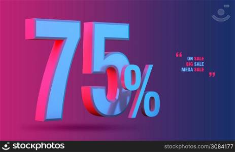 75% of sale discount 3D icon on colorful background