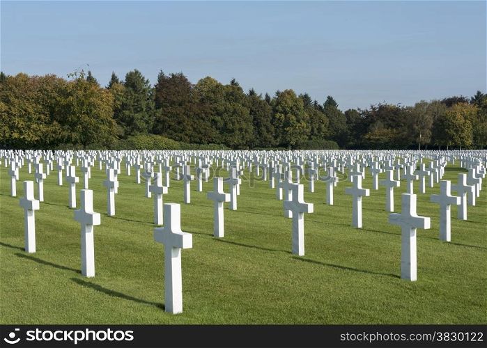 7700 white crosses of american soldiers on the military american cemetry henri chapelle in belgium city hombourg