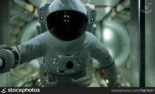 8 astronaut inside the orbital space station. 8K astronaut inside the orbital space station