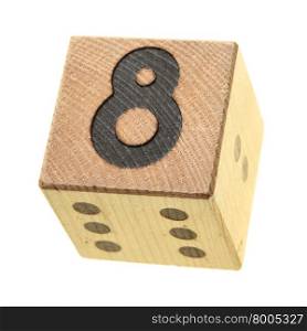8 - Wooden blocks with digits isolated over the white background