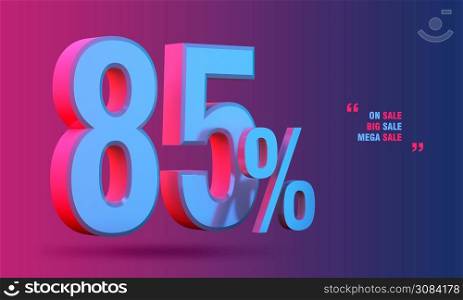 85% of sale discount 3D icon on colorful background