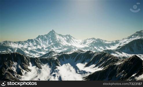 8K Aerial Alpine Alps mountain landscape, top of Europe Switzerland. Arial Alpine Alps Mountain Landscape