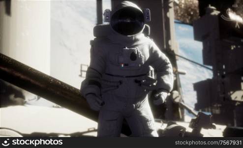 8K Astronaut outside the International Space Station on a spacewalk. Elements of this image furnished by NASA. 8K Astronaut outside the International Space Station on a spacewalk
