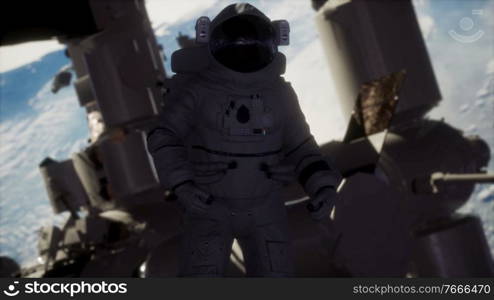 8K Astronaut outside the International Space Station on a spacewalk. Elements of this image furnished by NASA. 8K Astronaut outside the International Space Station on a spacewalk