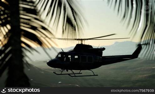 8K Slow Motion United States military helicopter in Vietnam