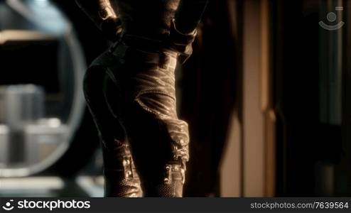 8K Steampunk woman in futuristic space ship