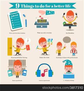 9 Things to do for a better life,Vector cartoon business