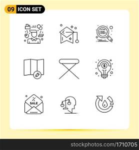 9 Universal Outline Signs Symbols of furniture, map, mortarboard, edit, search Editable Vector Design Elements