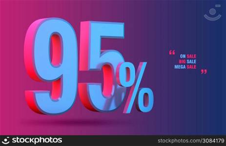 95% of sale discount 3D icon on colorful background