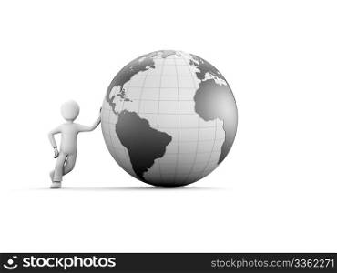 A 3d character with glossy grey globe
