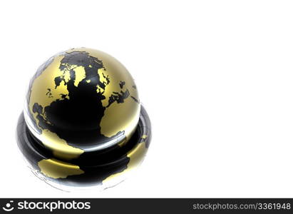 a 3d golden globe on white background