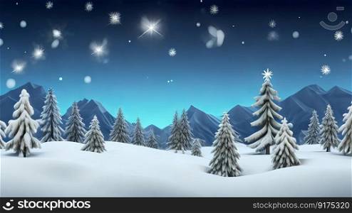 A 3D-rendered background of a snowy setting for a Christmas photograph. Generative AI.