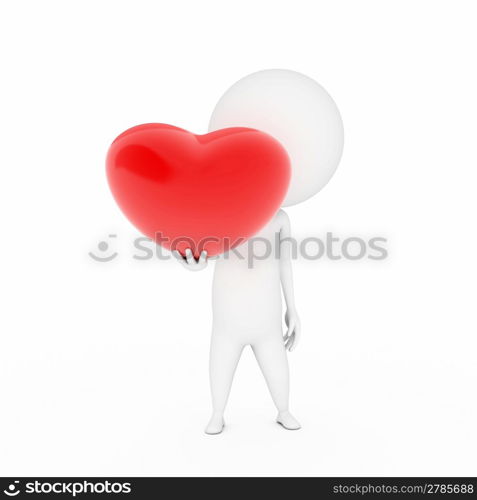 a 3d rendered illustration of a small guy and a big heart