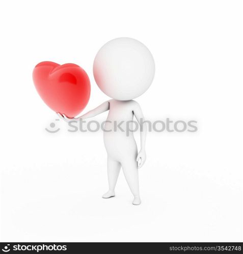 a 3d rendered illustration of a small guy and a big heart