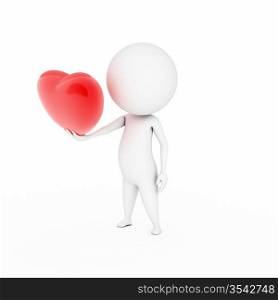 a 3d rendered illustration of a small guy and a big heart