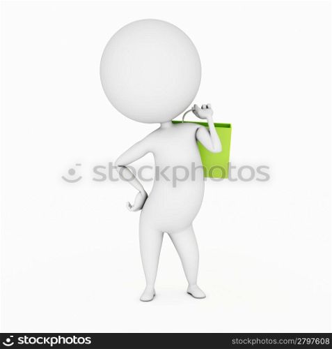 a 3d rendered illustration of a small guy and a shopping bag