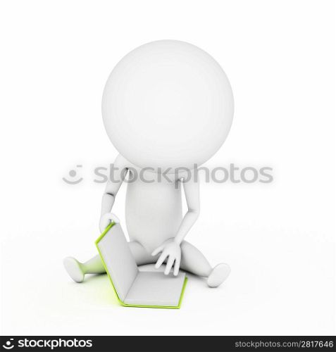 a 3d rendered illustration of a small guy who is reading a book