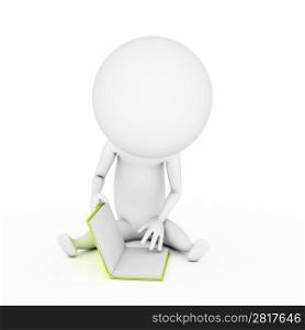 a 3d rendered illustration of a small guy who is reading a book