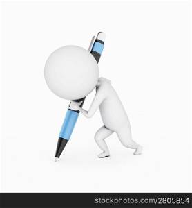 a 3d rendered illustration of a small guy with a big pen