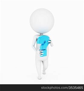 a 3d rendered illustration of a small guy with a question mark