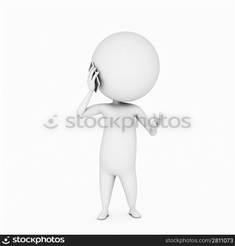 a 3d rendered illustration of a small guy with his touch phone