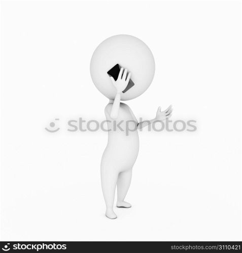 a 3d rendered illustration of a small guy with his touch phone
