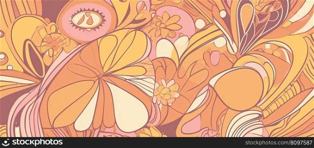 A background featuring pink and peach hues, leaf patterns, bold colors, upper paleolithic inspired art by generative AI