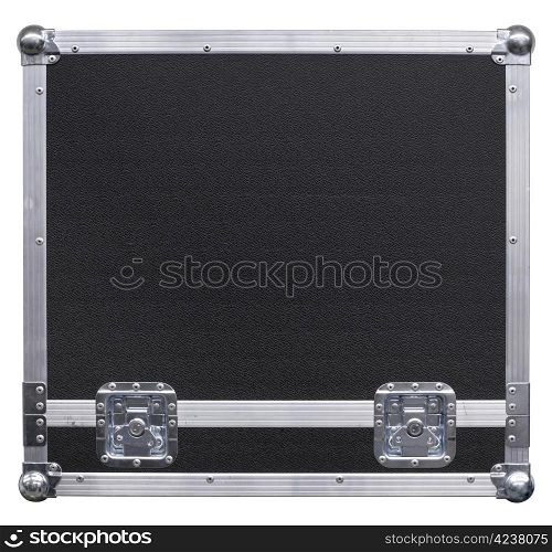 A background isolated image of a equipment crate with reinforced metal corners. Background image for music-related shipping and touring.