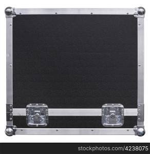 A background isolated image of a equipment crate with reinforced metal corners. Background image for music-related shipping and touring.